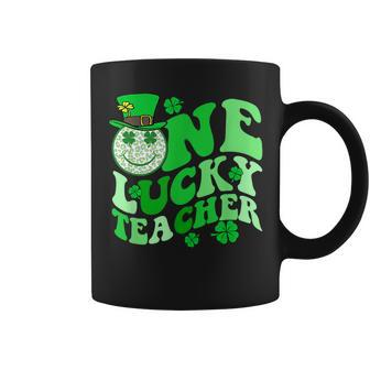 One Lucky Teacher Shamrock Groovy St Patricks Day V2 Coffee Mug - Seseable