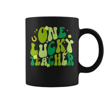 One Lucky Teacher Shamrock St Patricks Day Retro Groovy Coffee Mug - Seseable