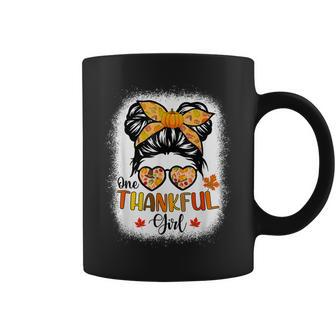 One Thankful Girl Thanksgiving Daughter Messy Bun Fall Girls V4 Coffee Mug - Thegiftio UK
