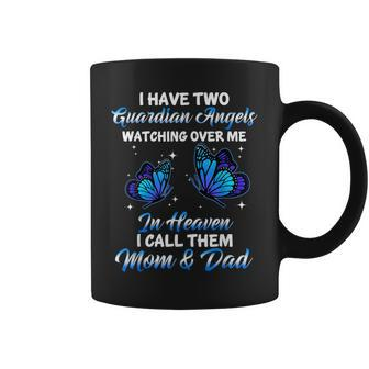 Orx3 Two Guardian Angels Butterfly Ribbon Dad Mom Memorial Coffee Mug | Mazezy
