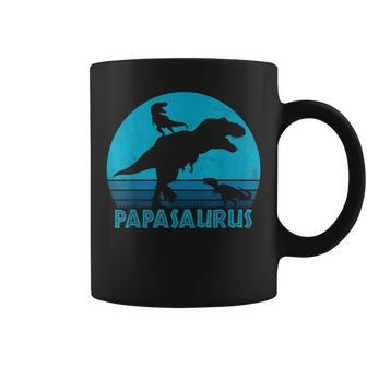 Papasaurus 2 Kids Vintage Retro Sunset Funny Gift For Dad V2 Coffee Mug - Seseable