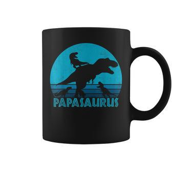 Papasaurus 3 Kids Vintage Retro Sunset Funny Gift For Dad Coffee Mug - Seseable