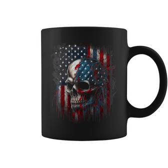 Patriotic Skull American Flag Gifts Graphic Coffee Mug | Mazezy