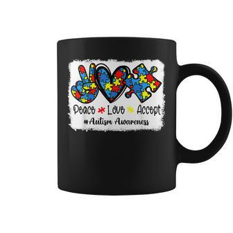 Peace Love Accept Autism Puzzle Pieces Autism Mom Dad Kids Coffee Mug | Mazezy