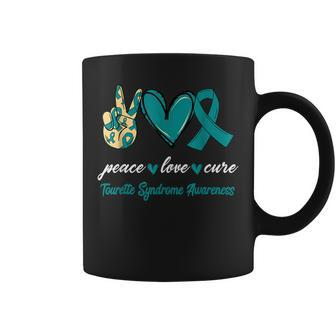 Peace Love Cure Tourette Syndrome Teal Ribbon Awareness Coffee Mug | Mazezy