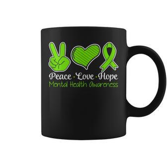 Peace Love Hope Mental Health Awareness Green Ribbon Retro Coffee Mug - Thegiftio UK