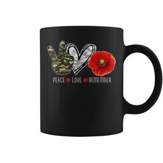 Peace Love Remember Red Poppy Flower Veteran Soldier Army Coffee Mug - Seseable