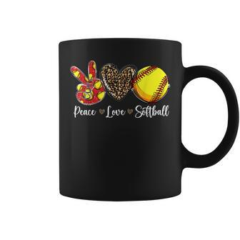 Peace Love Softball Leopard Softball Mom Womens Mothers Day Coffee Mug | Mazezy