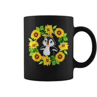 Penguin Bow Tie In Sunflowers Circle Animal Lover Kids Coffee Mug | Mazezy