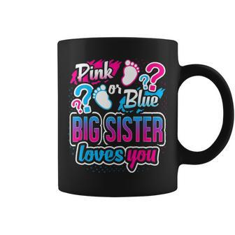 Pink Or Blue Big Sister Loves You Gender Reveal Baby Shower Coffee Mug - Seseable