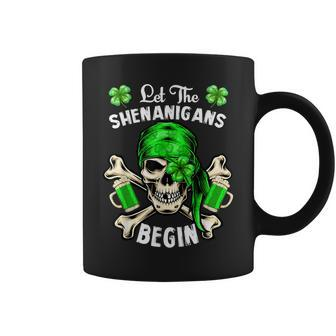 Pirate St Patricks Day Skull Men Let The Shenanigans Begin Coffee Mug - Seseable