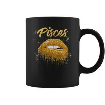 Pisces Zodiac Birthday Golden Lips For Black Women Coffee Mug | Mazezy