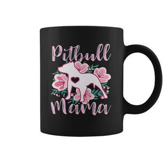 Pitbull Mama Pink Flowers Cute Pit Bull Pretty Mom Gift Coffee Mug - Thegiftio UK