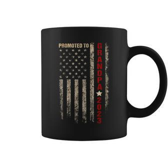 Promoted To Grandpa 2023 Vintage Flag First Time Fathers Day Coffee Mug - Seseable