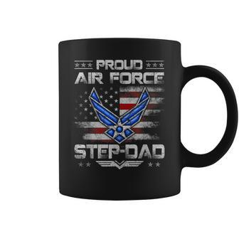 Proud Air Force Step-Dad Veteran Vintage Flag Veterans Day Coffee Mug - Seseable