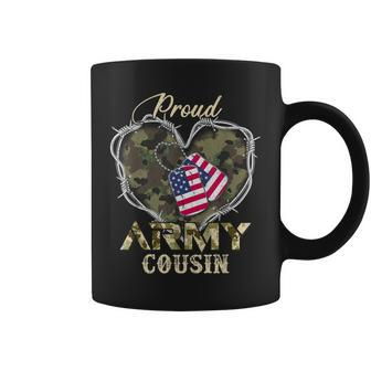 Proud Army Cousin With Heart American Flag For Veteran Coffee Mug - Seseable