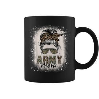 Proud Army Mom Women Leopard Camo Messy Bun Bleached Coffee Mug - Seseable