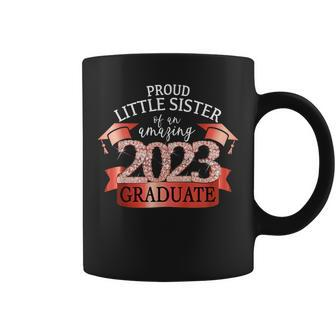 Proud Little Sister I 2023 Graduate Black Red Outfit Coffee Mug | Mazezy