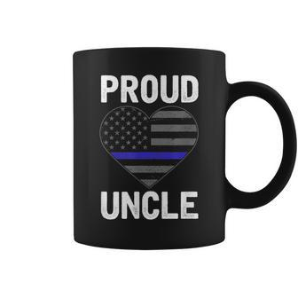 Proud Uncle Blue Line Law Enforcement Flag Heart Gift For Mens Coffee Mug | Mazezy