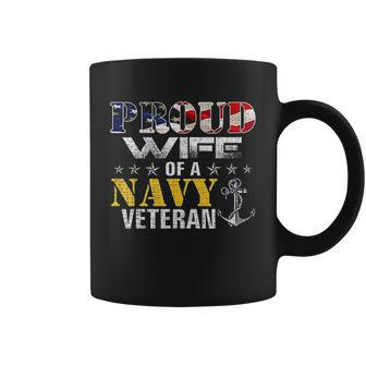 Proud Wife Of A Navy Veteran American Flag Military Gift Coffee Mug - Thegiftio UK