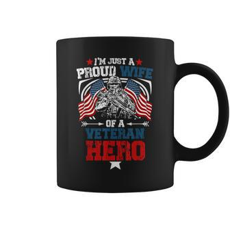 Proud Wife Veteran Hero Us Flag Vintage Veterans Day Husband Coffee Mug - Seseable