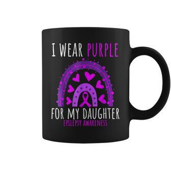 Rainbow Hearts Mom Dad Purple Daughter Epilepsy Awareness Coffee Mug | Mazezy