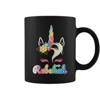 Rainbow Unicorn Rebekah Apparel Custom Name Gift For Girls Coffee Mug | Mazezy