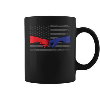 Red Blue Fist Bump Fire Fighter Distressed American Flag Coffee Mug - Seseable