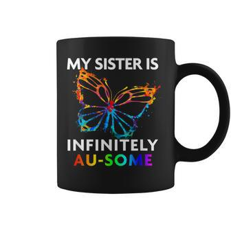 Red Instead Autism My Sister Is Ausome Butterfly Coffee Mug | Mazezy