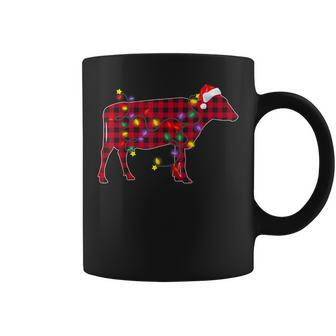 Red Plaid Buffalo Cow Christmas Lights Pajamas Xmas Gifts  Coffee Mug