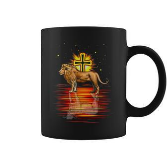 Religious Christian Lion Cross Reflection Coffee Mug - Seseable