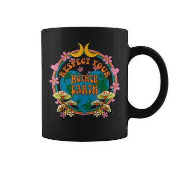 Respect Mother Planet Earth Day Groovy Hippie Mushroom Funny Coffee Mug | Mazezy