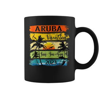 Retro Aruba Family Vacation 2023 Sunset Beach Summer Trip Coffee Mug | Mazezy