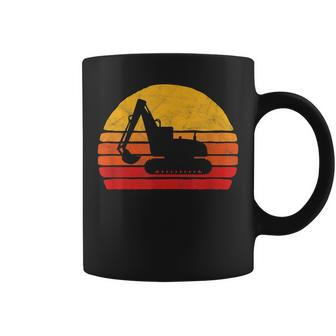 Retro Excavator & Sunset Vintage Construction Design Retro Coffee Mug - Seseable