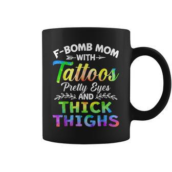 Retro F-Bomb Mom With Tattoos Pretty Eyes And Thick Thighs Coffee Mug | Mazezy