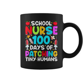 Retro Funny 100 Days Of Patching Tiny Humans School Nurse Rn Coffee Mug - Seseable