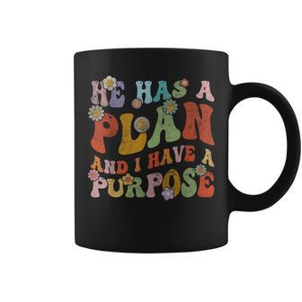 Retro Groovy He Has A Plan And I Have A Purpose Christian Coffee Mug | Mazezy