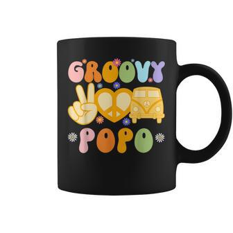 Retro Groovy Popo Grandpa Peace Sign Daisy Flower Father Day Coffee Mug - Seseable