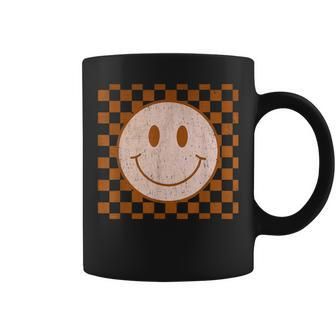 Retro Happy Face Smile Face Checkered Pattern Trendy Coffee Mug | Mazezy
