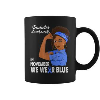 Retro In November We Wear Blue Black Girl Diabetes Awareness Coffee Mug - Thegiftio UK