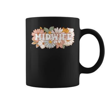 Retro Midwife Boho Flowers Labor And Delivery Nurse Coffee Mug | Mazezy