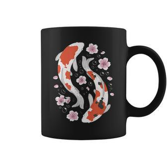 Retro Yin Yang Kawaii Japanese Koi Fish And Blossom Sakura Coffee Mug | Mazezy AU