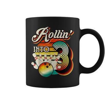 Rollin Into Bowling 3 Year Old Retro Birthday 3Rd Bday Party Coffee Mug - Seseable