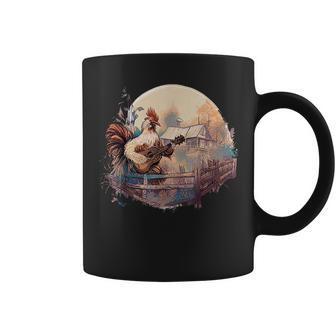 Rooster Playing Guitar Cottagecore Aesthetic Funny Chicken Coffee Mug | Mazezy