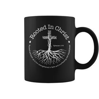 Rooted In Christ Jesus Cross Pray Bible Verse Christian Coffee Mug | Mazezy