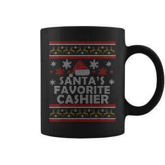 Santas Favorite Cashier Gift Ugly Christmas Coffee Mug | Mazezy
