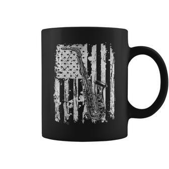 Saxophone Distressed American Flag Funny Music Player Lovers Coffee Mug - Seseable