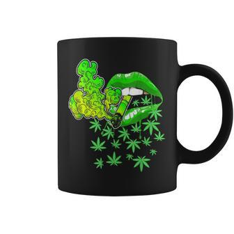 Sexy Lips Green Cool Cannabis Marijuana Weed Pot Leaf Lovers Coffee Mug | Mazezy