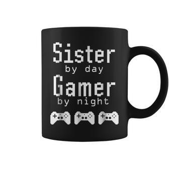 Sister By Day Gamer By Night 8 Bit Pixel Coffee Mug | Mazezy