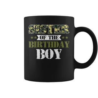 Sister Of The Birthday Boy Camo Green Army Party Coffee Mug | Mazezy
